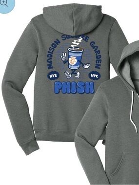 PHISH Spilled Greek Coffee Cup NYE Run Hoodie Deep Heather Grey msg nyc garden